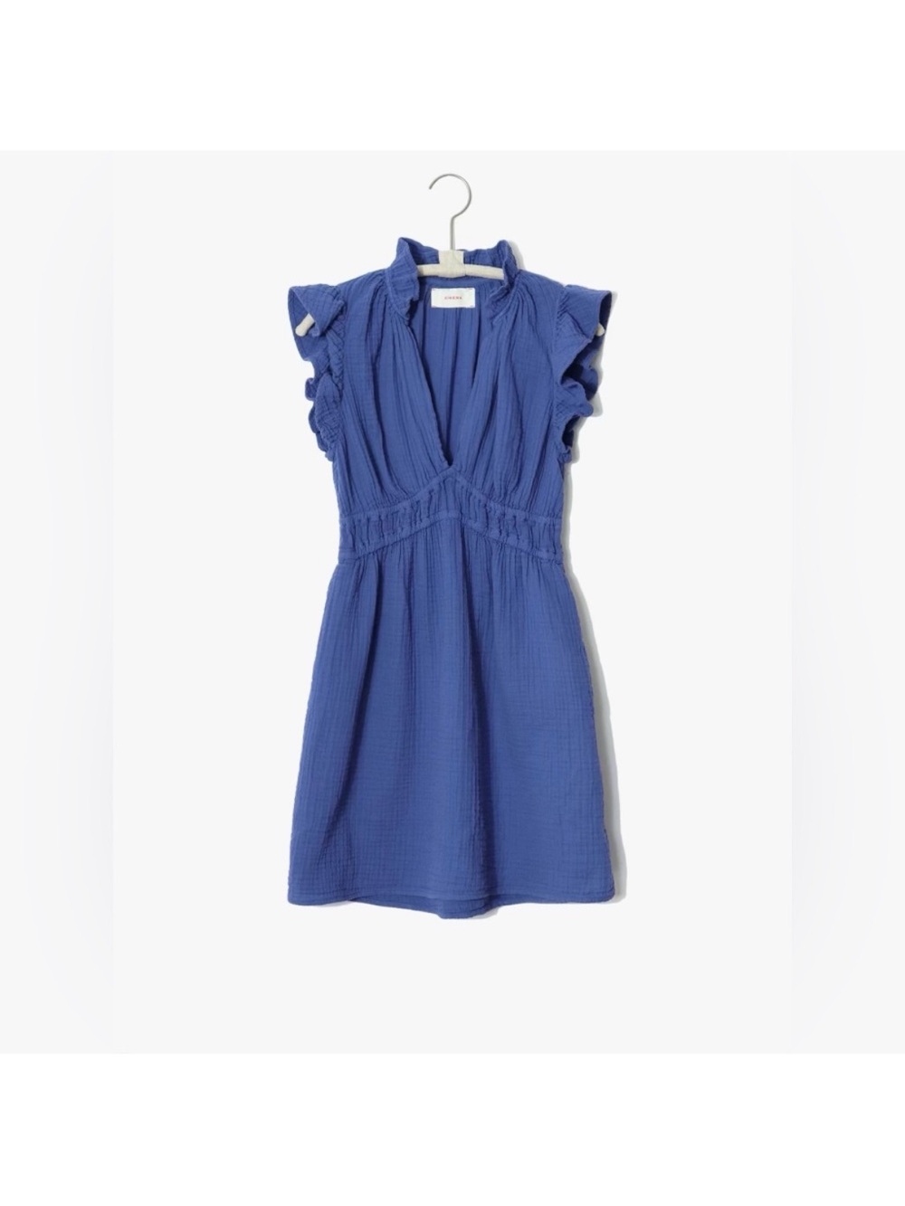 Xirena Kenna Dress Blue Billow Cotton gauze Ruffled Tiered flutter sleeve  Sz L